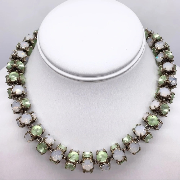 J. Crew Frosted Light Green and Pink Opalescent Jeweled Necklace - Picture 1 of 3